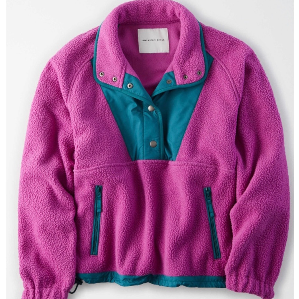 American Eagle Fleece Color Block Pullover Jacket